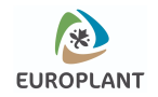 Logotyp składa się z wielokolorowej grafiki i napisu. Poniżej napis w kolorze czarnym: Europlant.