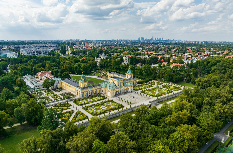 Pałac i ogrody w Wilanowie z lotu ptaka